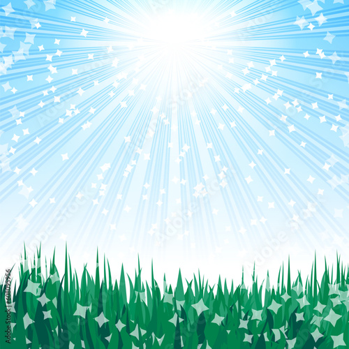 Green grass and blue sky. Illustration for your design.