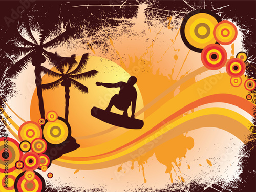 vector illustration eps10 of a surfer on an abstract summer background