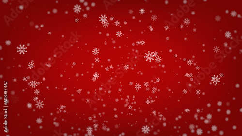 Snow red background. Christmas snowy winter design. White falling snowflakes