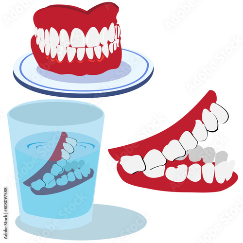 Funny vector illustration of three teeth isolated on white background