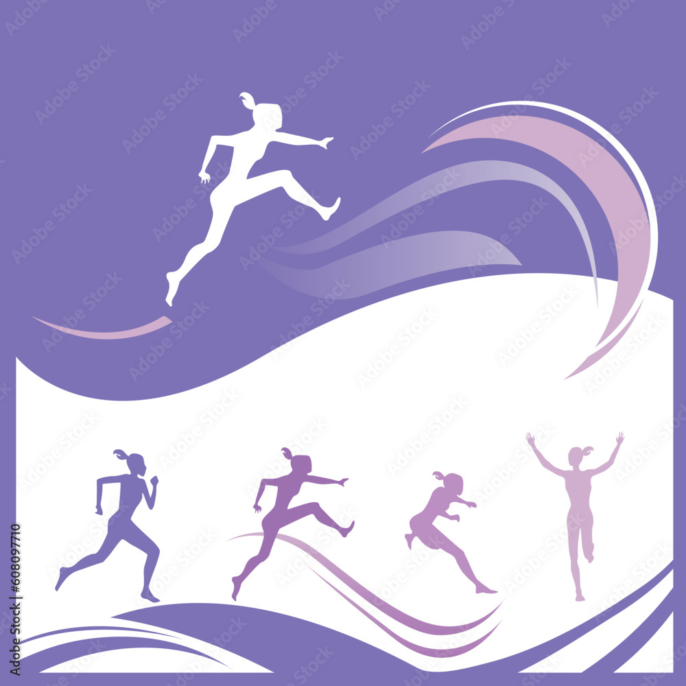 Vector illustration of female runner silhouettes