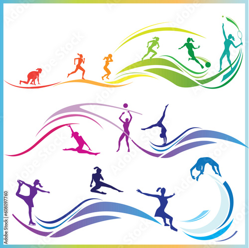 Vector illustration of woman silhouettes in different sports
