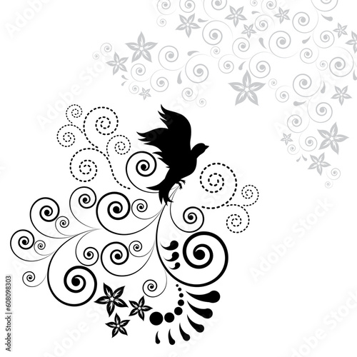 Background with a flying bird. Illustration for your design.