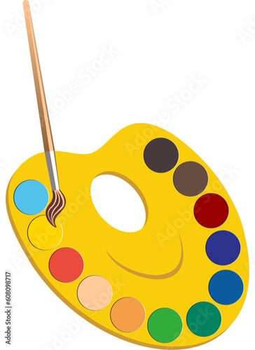 Palette with paints and brushe - vector illustration