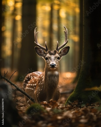 Realistic deer with nature background in forest wildlife made with generative ai technology