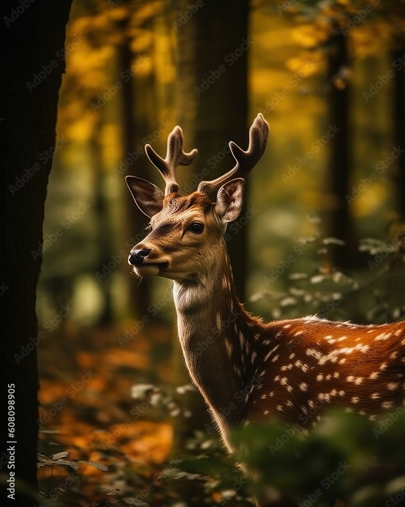 Realistic deer with nature background in forest wildlife made with generative ai technology Realistic deer with nature background in forest wildlife made with generative ai technology