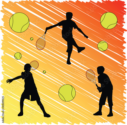 tennis kid silhouettes - vector