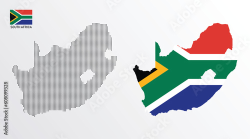 Set of political maps of South Africa with regions isolated and flag on white background