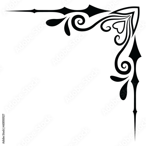 Thin line vintage corner. Medieval period of the Victorian dynasty. Fancy black monogram frame design element abstract icon collection Flower simple symbol