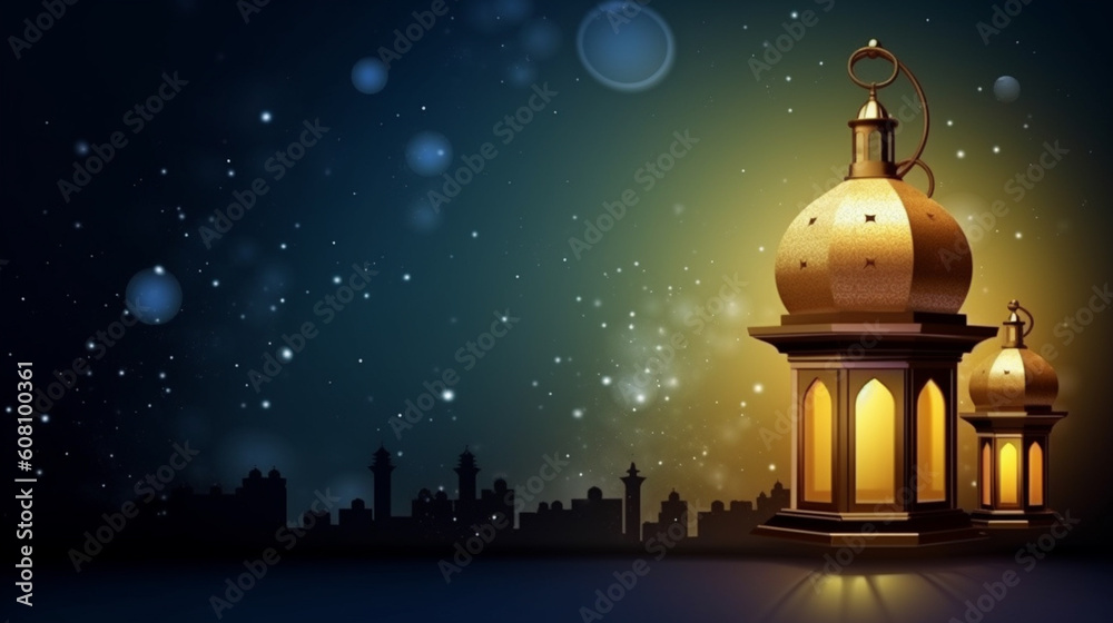 islamic background with moon lanterns and mosque for ramadan eid ul fitr and eid al adha eid milad muharram generative ai islamic background with moon lanterns and mosque for ramadan eid ul fitr and eid al adha eid milad muharram generative ai