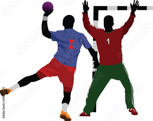 Handball players silhouette. Vector colored illustration