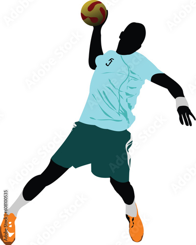Handball players silhouette. Vector colored illustration