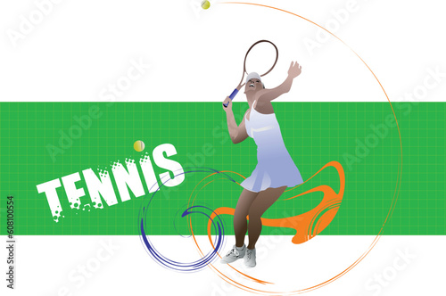 Tennis player poster. Colored Vector illustration for designers