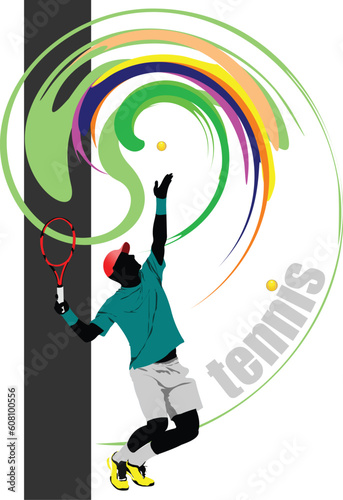 Tennis player poster. Colored Vector illustration for designers