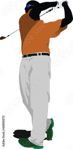 Golfer hitting ball with iron club. Vector illustration