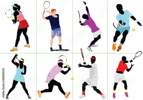 Tennis player. Colored Vector illustration for designers