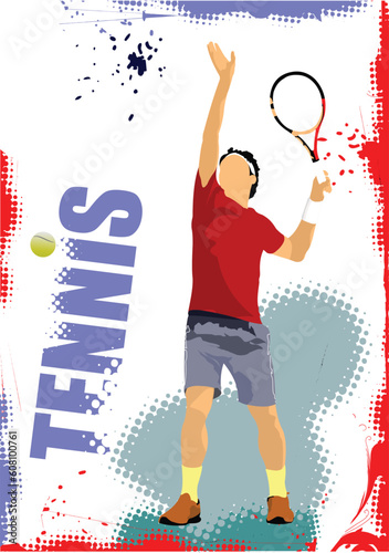 Tennis player poster. Colored Vector illustration for designers