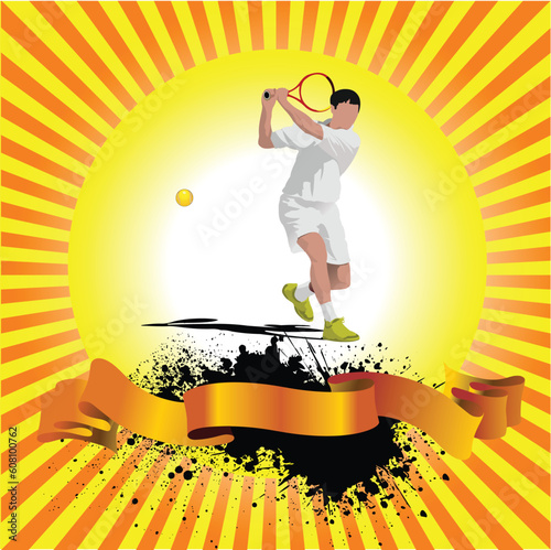 Tennis player poster. Colored Vector illustration for designers