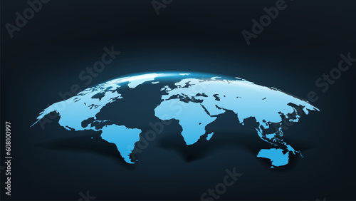 Glowing world map. Vector 3d illustration 