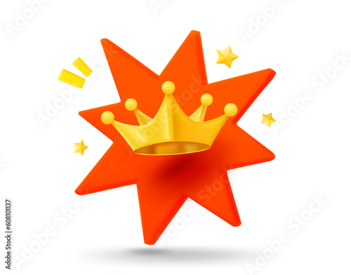 Shining gold crown with flash effect. 3d vector icon
