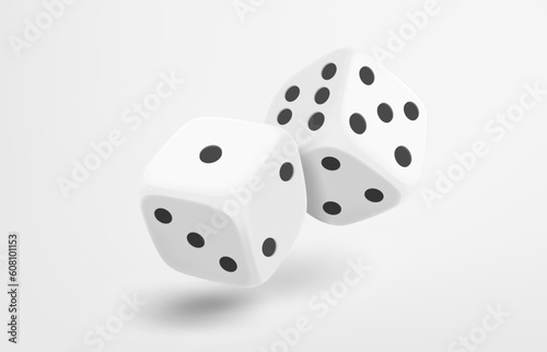 White dice isolated on white background. Gamebling concept. 3d vector illustration