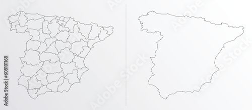 Black Outline vector Map of Spain with regions on white background