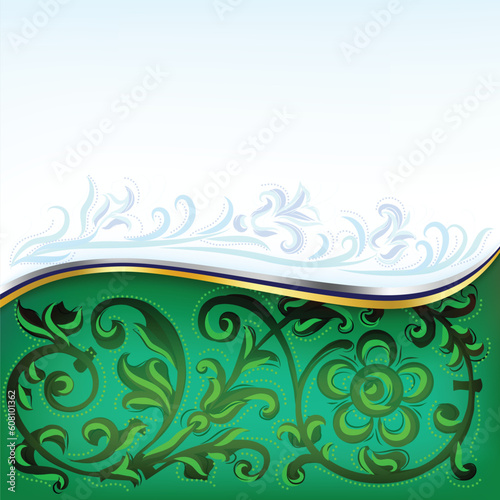 abstract background green and blue with floral ornament