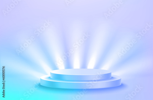 Illuminated bright room with holographic effect. Showcase for a product. 3d vector illustration