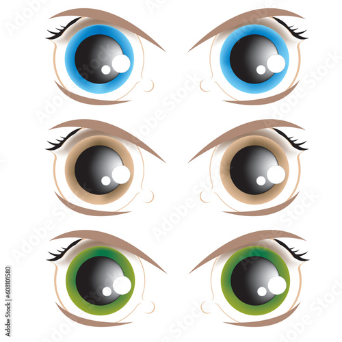 The vector image of animated eyes of different colour