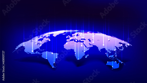World communication scheme woth shining points. Vector 3d illustration 
