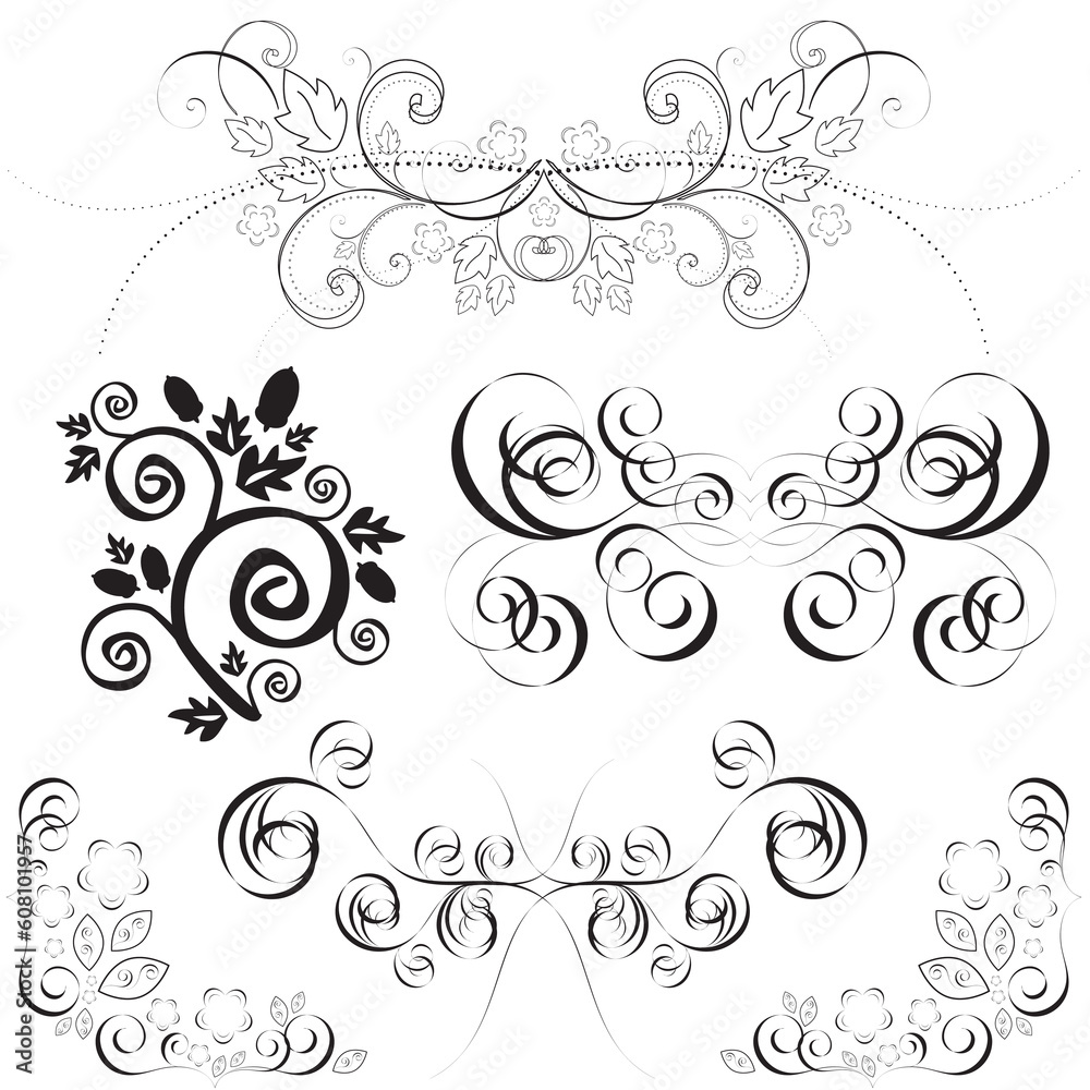 a white background vector set of ornate patterns