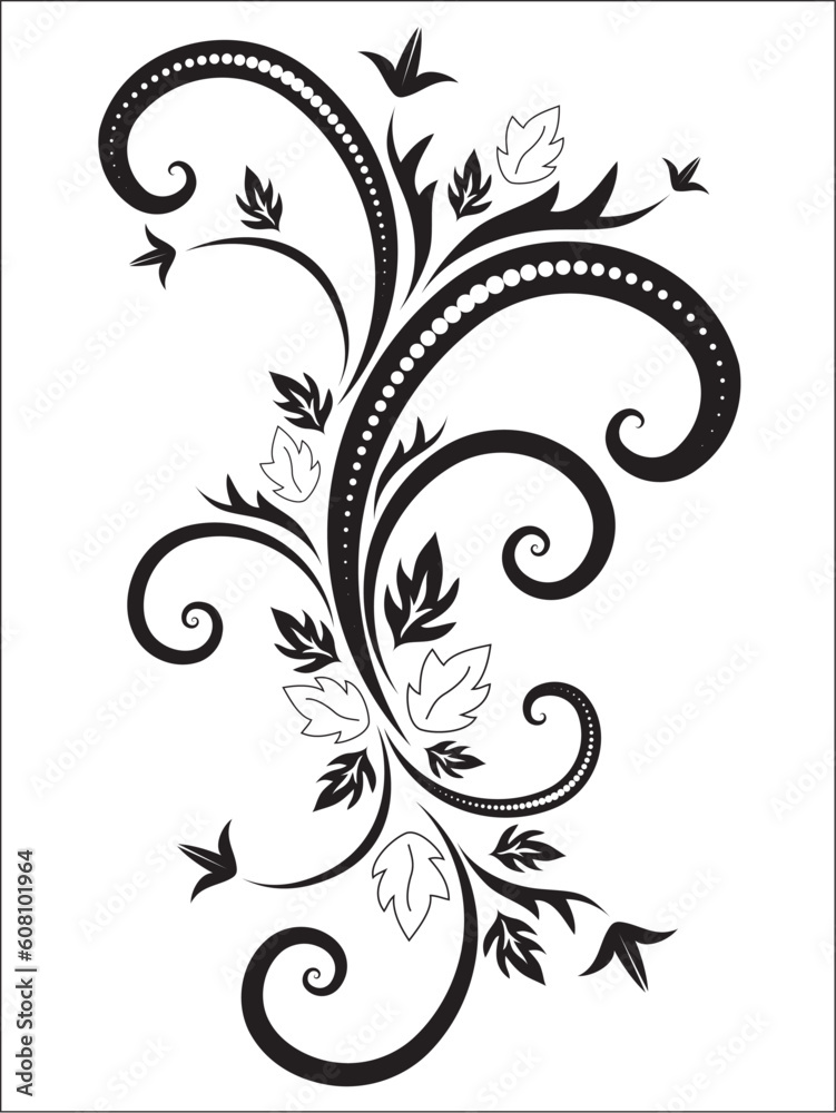 on a white background black floral pattern for decoration