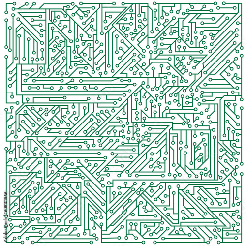 Green structure of a microcircuit on a white background