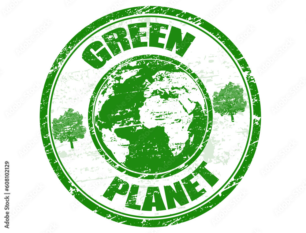 Green grunge rubber stamp with the text green planet written inside Green grunge rubber stamp with the text green planet written inside