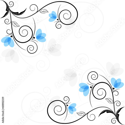 Vector picture of black and blue floral bizarre background