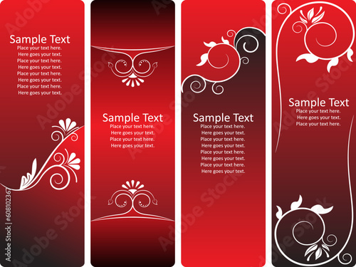 Vector set of red and white floral bizarre backgrounds