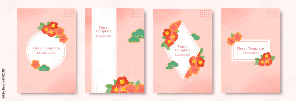 Pink floral brochure template set