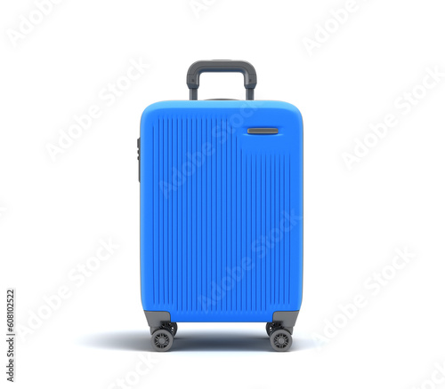 Large plastic travel suitcase with a combination lock and wheels front view 3d render on white