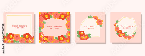 Pink floral square template set