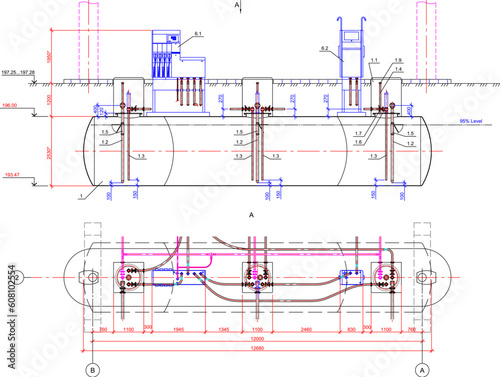 drawing of underground fuel tanks at petrol station