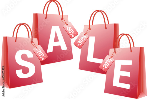 sale with red shopping bags, vector background