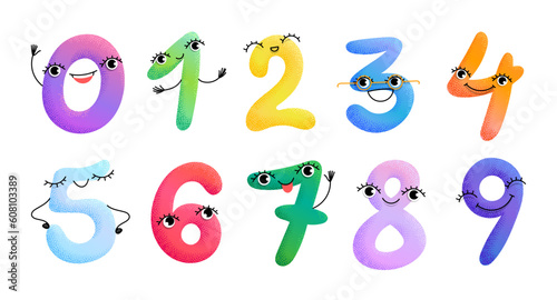Multicolored textured numbers for children with emotions