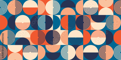 Vector retro seamless pattern, 60s bauhaus abctract geometric background