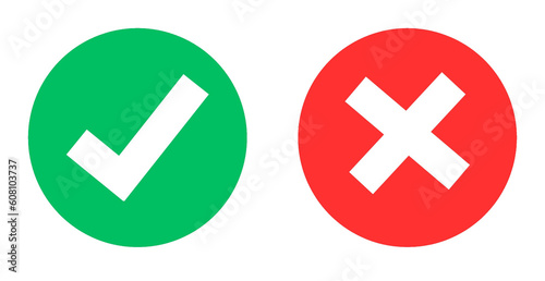 Green check mark and red cross icon.