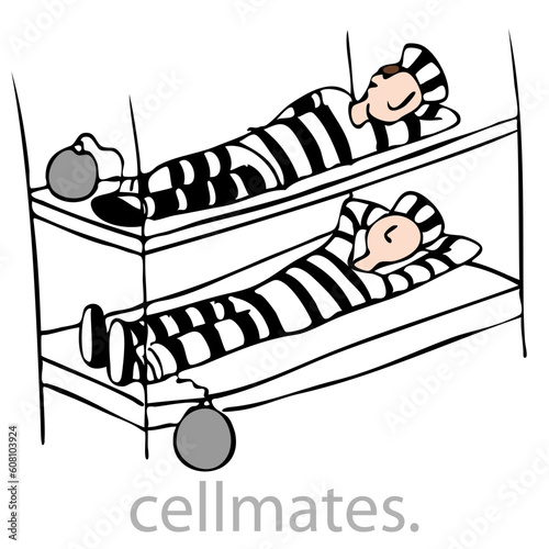 An image of a two prisioners in bunkbed. photo