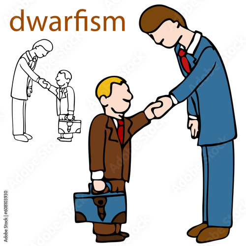 An image of a little person shaking hands with a taller man.