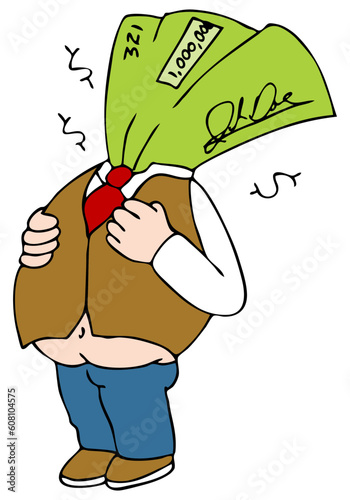 An image of a fat paycheck cartoon character.