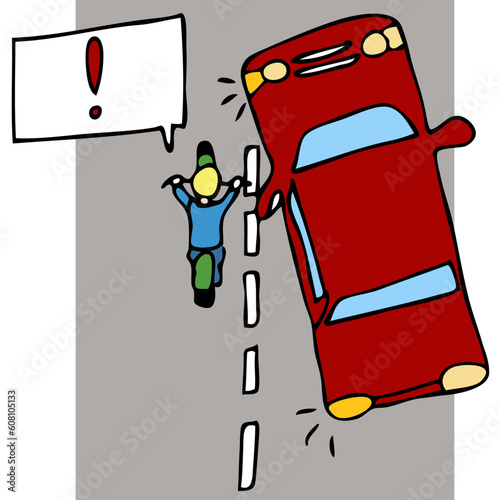 An image of a motorcycle accident with a car.