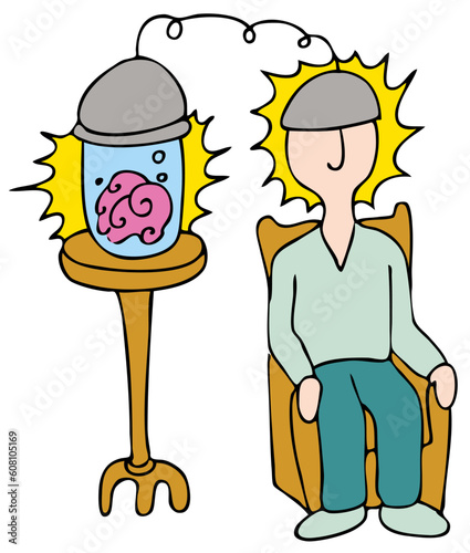 An image of a man getting a brain transplant.