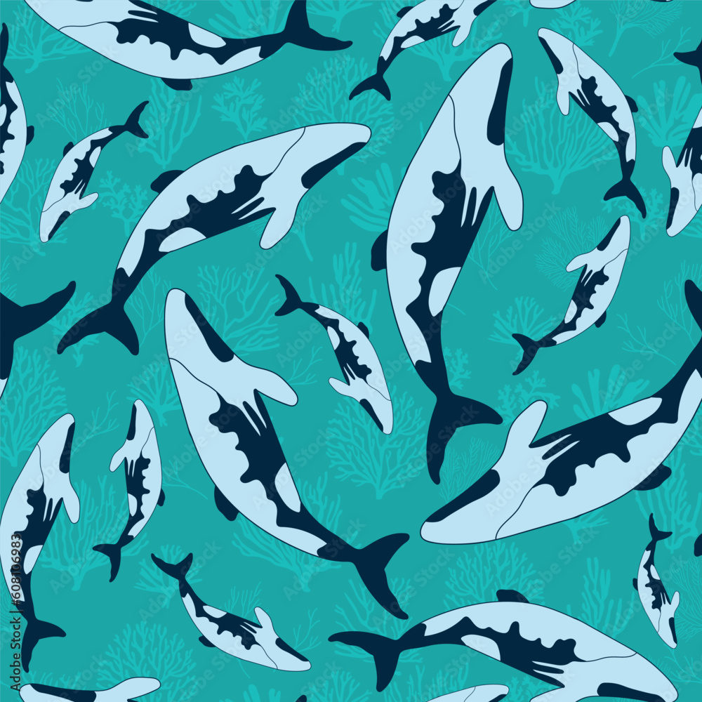 Dolphins seamless pattern. Dolphins seamless pattern.